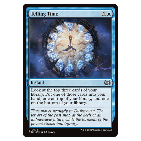 Telling Time 075 card from the Magic The Gathering set Duskmourn: House of Horror Commander