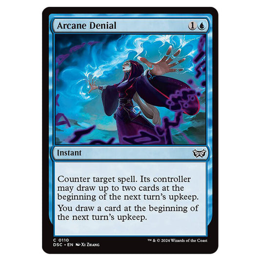 Arcane Denial 110 card from the Magic The Gathering set Duskmourn: House of Horror Commander