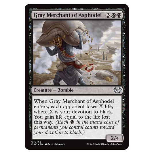 Gray Merchant of Asphodel 142 card from the Magic The Gathering set Duskmourn: House of Horror Commander