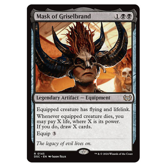 Mask of Griselbrand 145 card from the Magic The Gathering set Duskmourn: House of Horror Commander