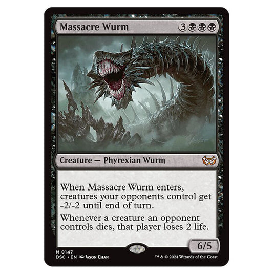 Massacre Wurm 147 card from the Magic The Gathering set Duskmourn: House of Horror Commander