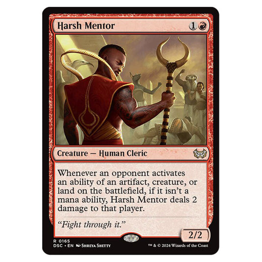 Harsh Mentor 165 card from the Magic The Gathering set Duskmourn: House of Horror Commander