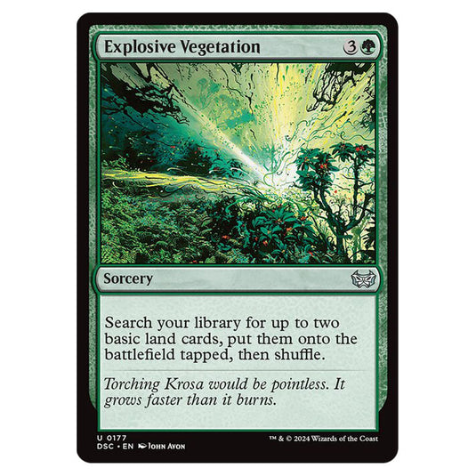 Explosive Vegetation 177 card from the Magic The Gathering set Duskmourn: House of Horror Commander