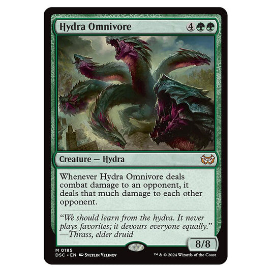 Hydra Omnivore 185 card from the Magic The Gathering set Duskmourn: House of Horror Commander