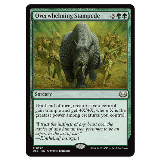 Overwhelming Stampede 192 card from the Magic The Gathering set Duskmourn: House of Horror Commander