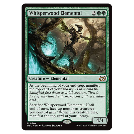 Whisperwood Elemental 204 card from the Magic The Gathering set Duskmourn: House of Horror Commander