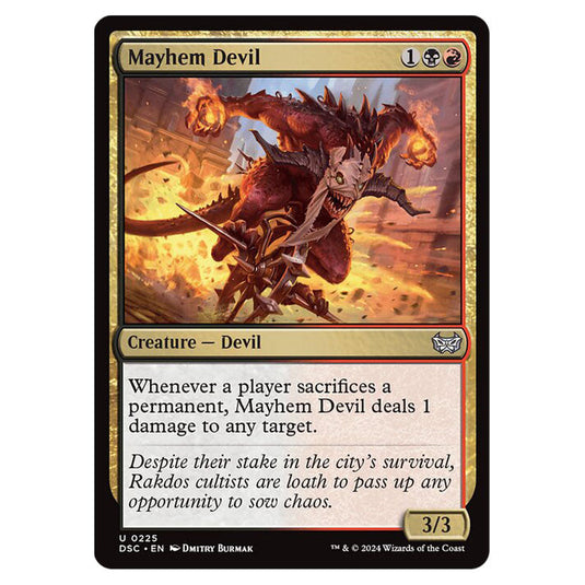 Mayhem Devil 225 card from the Magic The Gathering set Duskmourn: House of Horror Commander