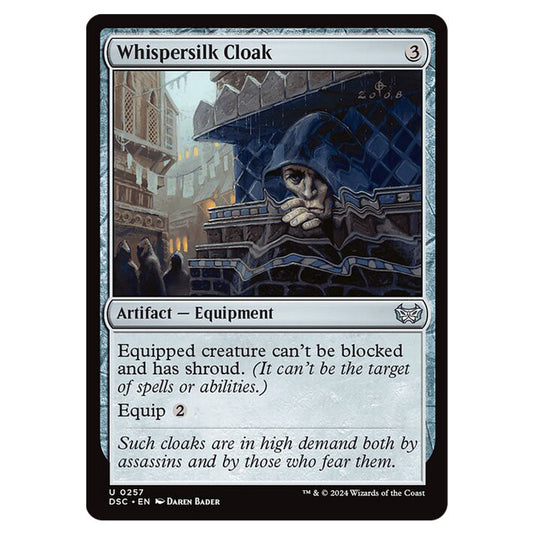 Whispersilk Cloak 257 card from the Magic The Gathering set Duskmourn: House of Horror Commander