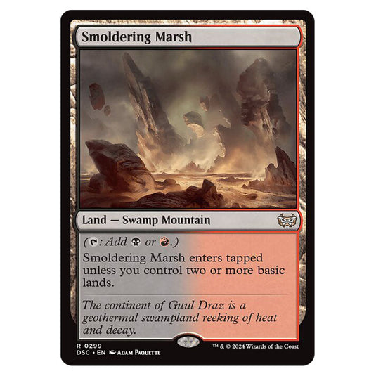 Smoldering Marsh 299 card from the Magic The Gathering set Duskmourn: House of Horror Commander