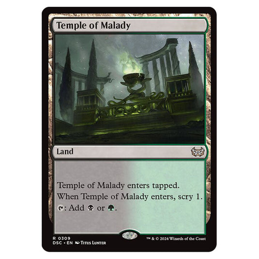 Temple of Malady 309 card from the Magic The Gathering set Duskmourn: House of Horror Commander