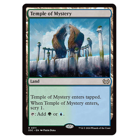 Temple of Mystery 311 card from the Magic The Gathering set Duskmourn: House of Horror Commander