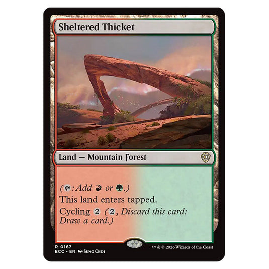 Sheltered Thicket 0167 card from the Magic The Gathering set Lorwyn Eclipsed Commander