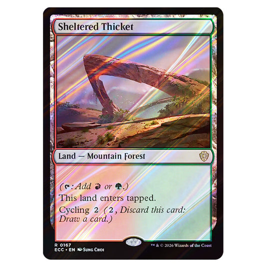 Sheltered Thicket 0167 card from the Magic The Gathering set Lorwyn Eclipsed Commander