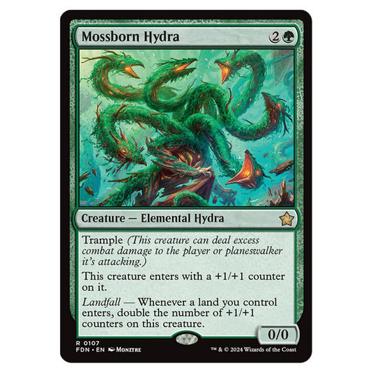 Mossborn Hydra 0107 card from the Magic The Gathering set Foundations