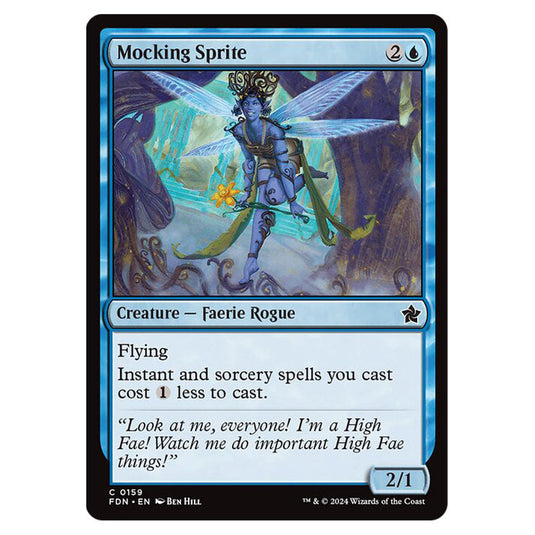 Mocking Sprite 0159 card from the Magic The Gathering set Foundations