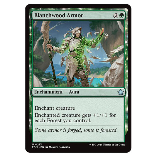 Blanchwood Armor 0213 card from the Magic The Gathering set Foundations