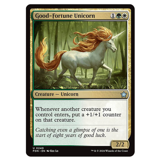 Good-Fortune Unicorn 0240 card from the Magic The Gathering set Foundations