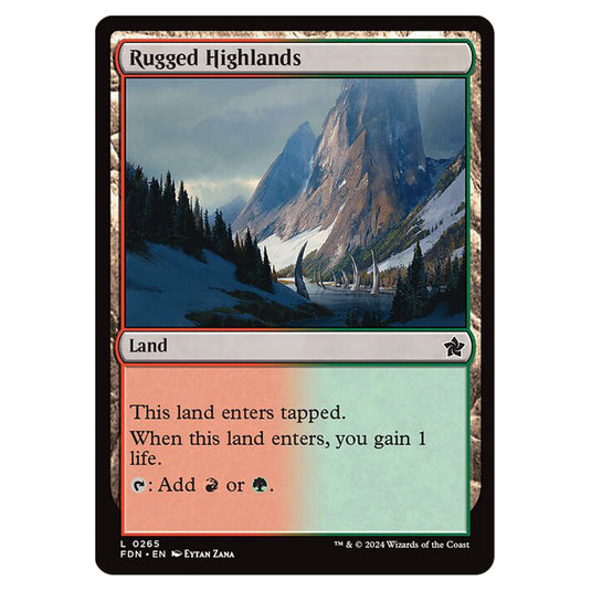 Rugged Highlands 0265 card from the Magic The Gathering set Foundations