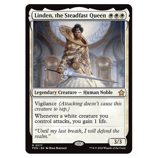 Linden, the Steadfast Queen 0577 card from the Magic The Gathering set Foundations