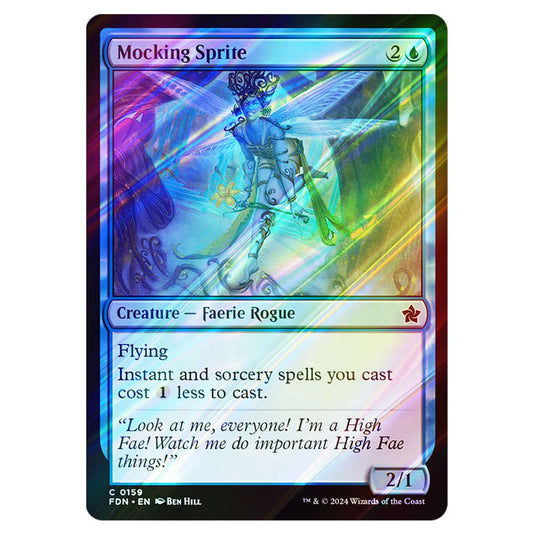 Mocking Sprite 0159 card from the Magic The Gathering set Foundations