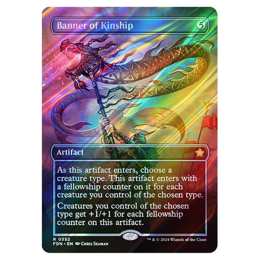 Magic The Gathering - Foundations - Banner of Kinship (Borderless Card) - 0352 (Foil) Magic The Gathering - Foundations - Banner of Kinship (Borderless Card) - 0352 (Foil)