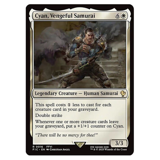 Cyan, Vengeful Samurai 0016 card from the Magic The Gathering set Universes Beyond - Final Fantasy - Commander