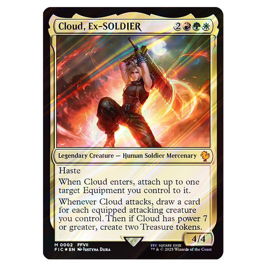 Cloud, Ex-SOLDIER 0002 card from the Magic The Gathering set Universes Beyond - Final Fantasy - Commander