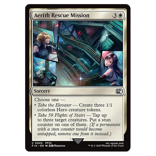 Aerith Rescue Mission 0005 card from the Magic The Gathering set Universes Beyond - Final Fantasy