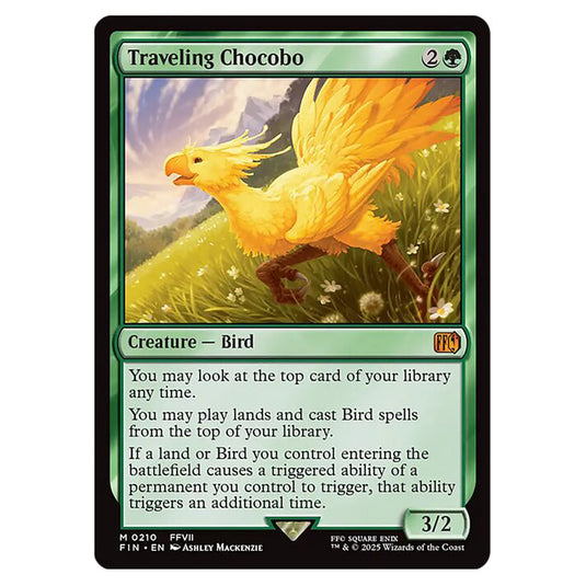 Traveling Chocobo 0210 card from the Magic The Gathering set Universes Beyond - Final Fantasy