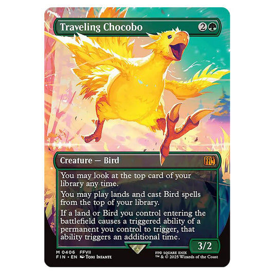 Traveling Chocobo 0406 card from the Magic The Gathering set Universes Beyond - Final Fantasy