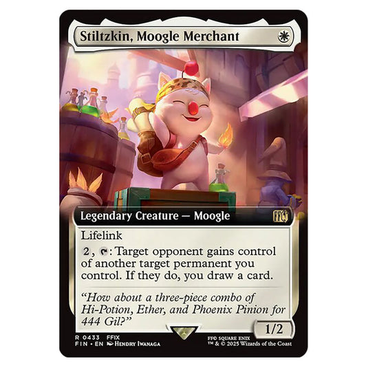 Stiltzkin, Moogle Merchant 0433 card from the Magic The Gathering set Universes Beyond - Final Fantasy