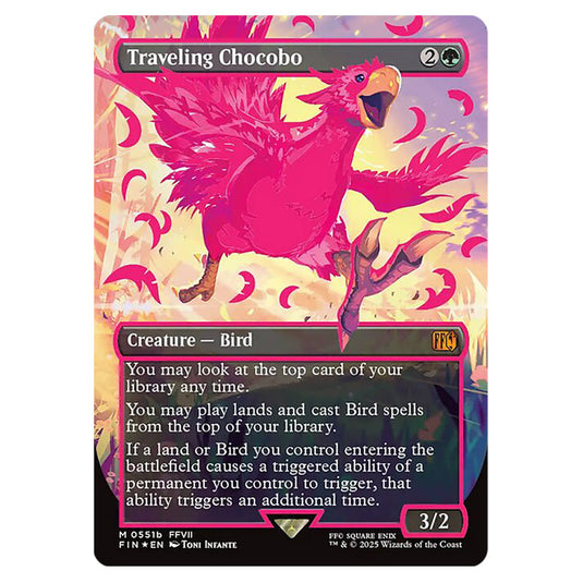 Traveling Chocobo 551b card from the Magic The Gathering set Universes Beyond - Final Fantasy