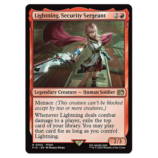 Lightning, Security Sergeant 0560 card from the Magic The Gathering set Universes Beyond - Final Fantasy