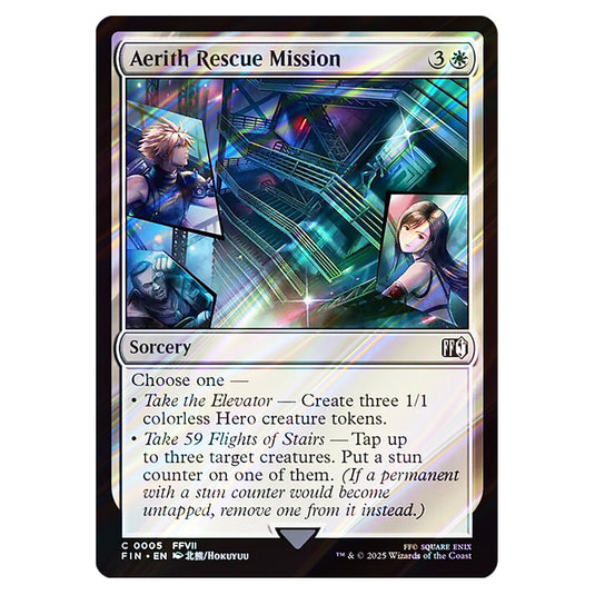 Aerith Rescue Mission 0005 card from the Magic The Gathering set Universes Beyond - Final Fantasy