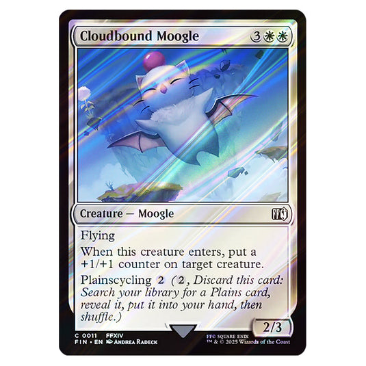 Cloudbound Moogle 0011 card from the Magic The Gathering set Universes Beyond - Final Fantasy