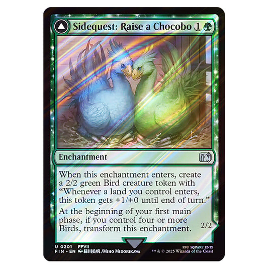 Sidequest: Raise a Chocobo // Black Chocobo 0201 card from the Magic The Gathering set Universes Beyond - Final Fantasy