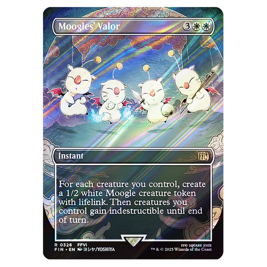 Moogles' Valor 0326 card from the Magic The Gathering set Universes Beyond - Final Fantasy