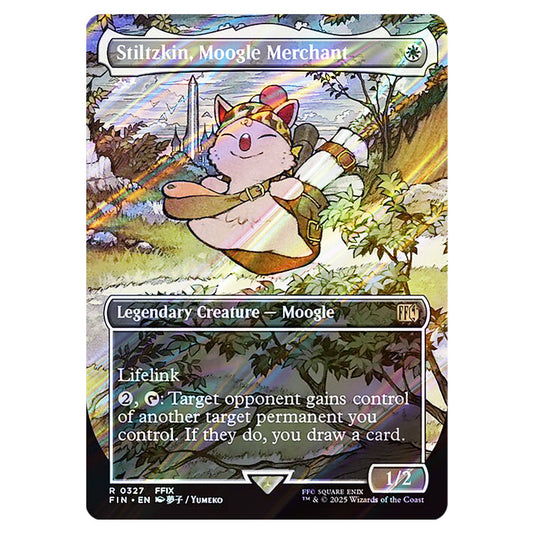 Stiltzkin, Moogle Merchant 0327 card from the Magic The Gathering set Universes Beyond - Final Fantasy