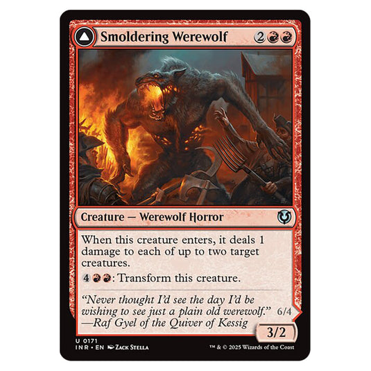 Smoldering Werewolf // Erupting Dreadwolf 171 card from the Magic The Gathering set Innistrad Remastered