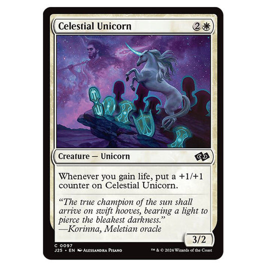 Celestial Unicorn 0097 card from the Magic The Gathering set Foundations Jumpstart