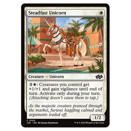 Steadfast Unicorn 0103 card from the Magic The Gathering set Foundations Jumpstart