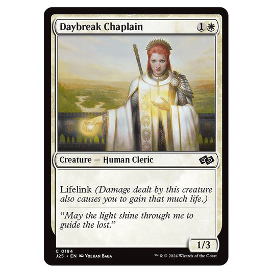 Daybreak Chaplain 0184 card from the Magic The Gathering set Foundations Jumpstart