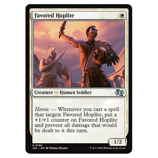 Favored Hoplite 0196 card from the Magic The Gathering set Foundations Jumpstart