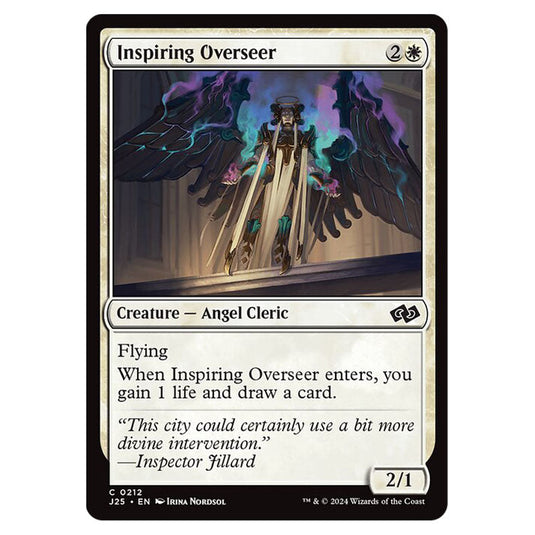 Inspiring Overseer 0212 card from the Magic The Gathering set Foundations Jumpstart