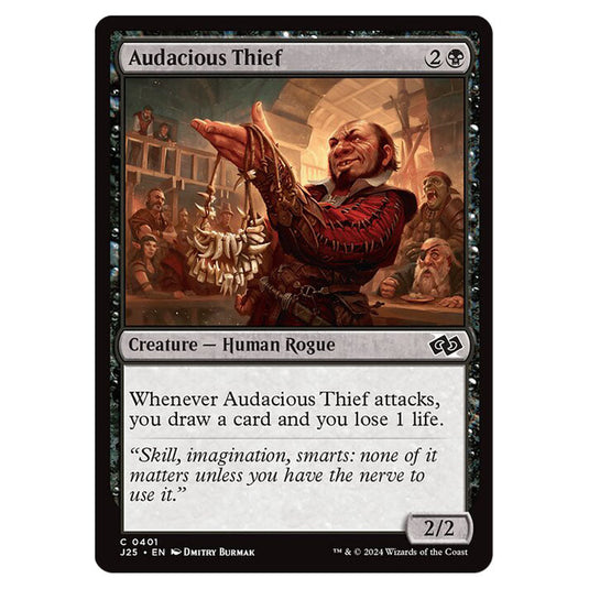 Audacious Thief 0401 card from the Magic The Gathering set Foundations Jumpstart