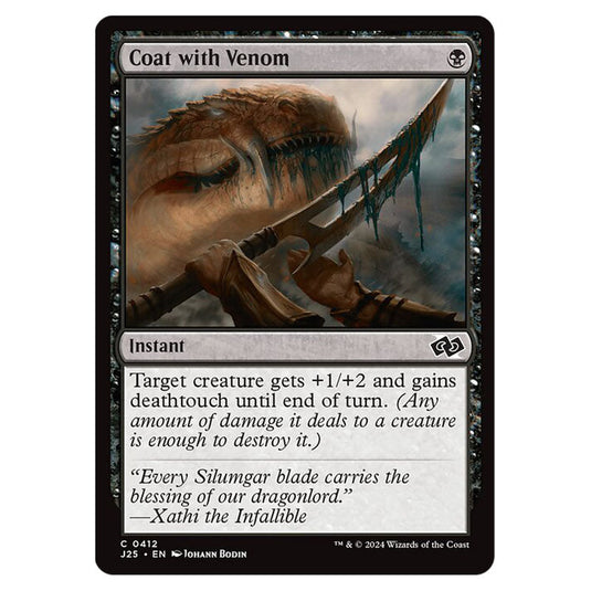 Coat with Venom 0412 card from the Magic The Gathering set Foundations Jumpstart