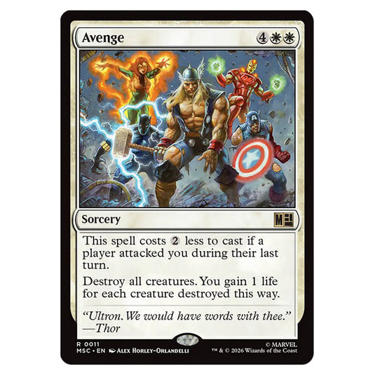 Avenge 0011 card from the Magic The Gathering set Marvel Super Heroes Commander