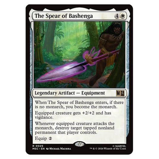 The Spear of Bashenga 0025 card from the Magic The Gathering set Marvel Super Heroes Commander