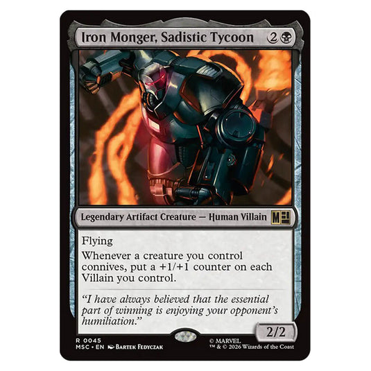 Iron Monger, Sadistic Tycoon 0045 card from the Magic The Gathering set Marvel Super Heroes Commander