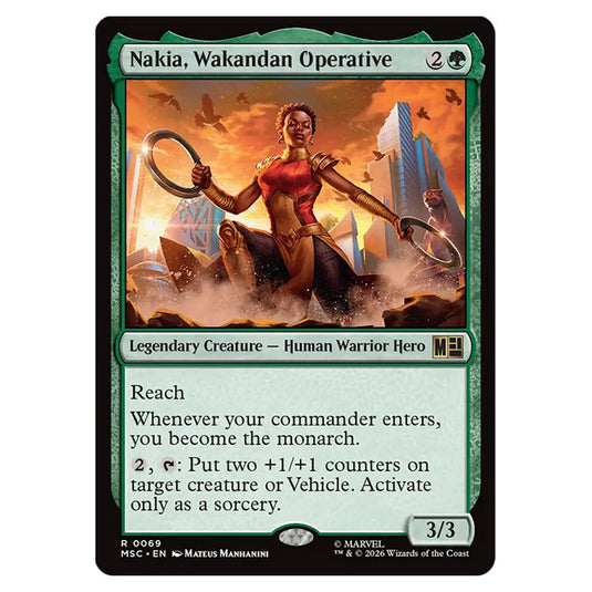 Nakia, Wakandan Operative 0069 card from the Magic The Gathering set Marvel Super Heroes Commander